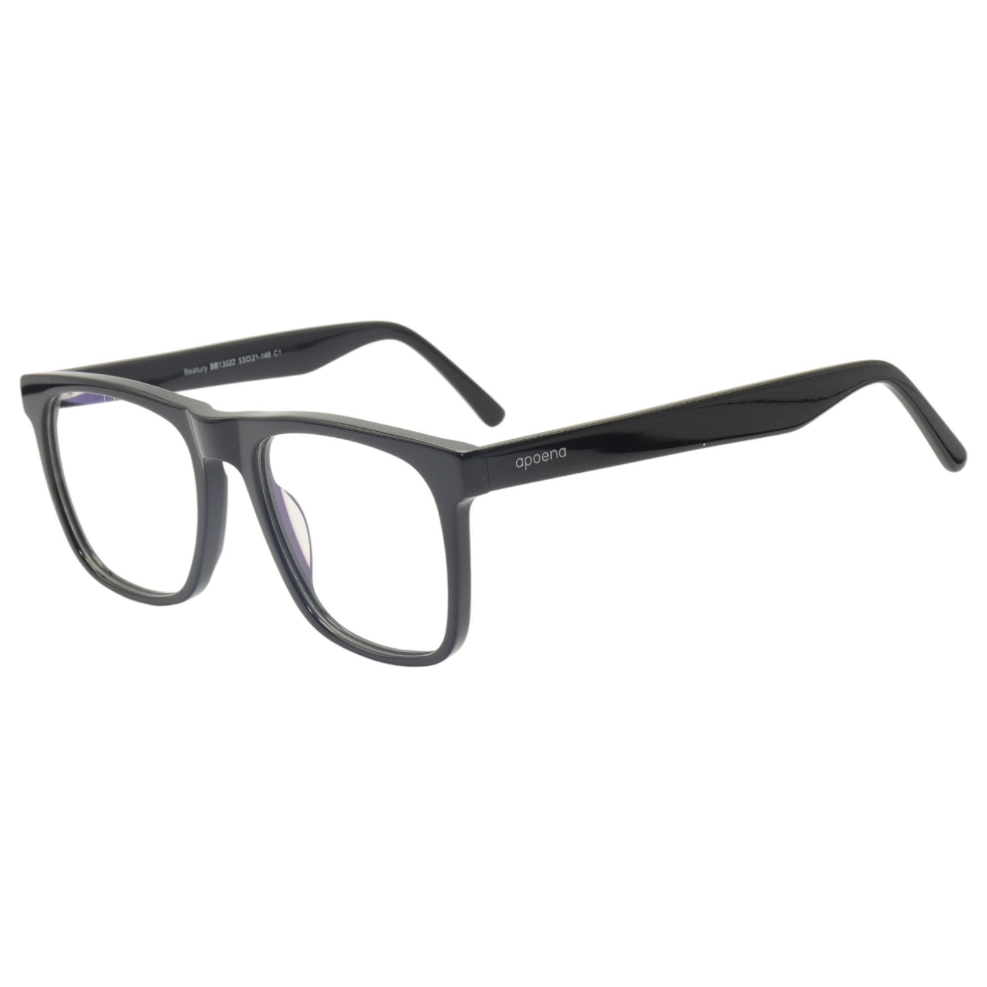Armação para óculos de grau acetato retangular preto-fosco/ preto