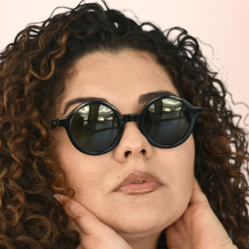 Óculos de sol acetato redondo preto/ rosa