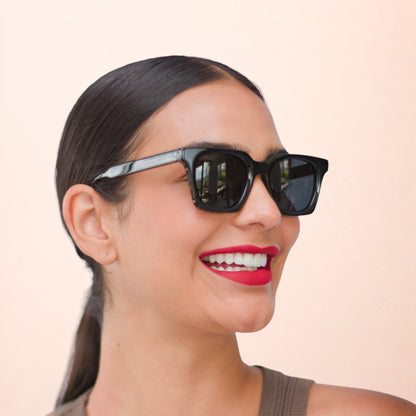 Óculos de sol acetato quadrado transparente/ preto