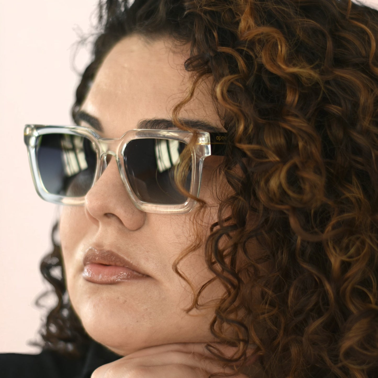 Óculos de sol acetato retangular amarela/ preto/ transparente