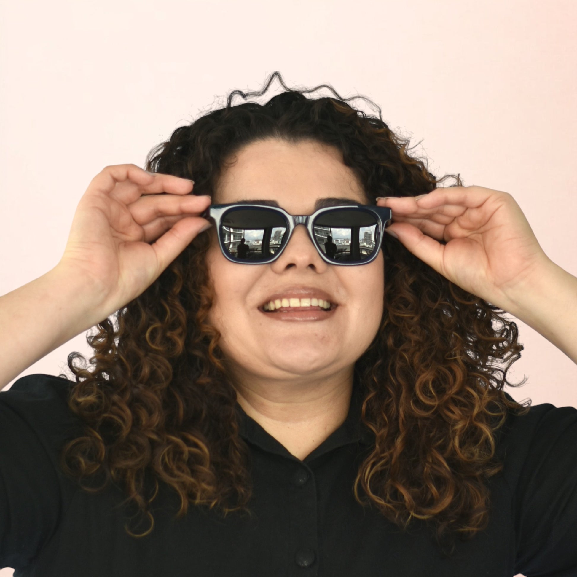 Óculos de sol acetato quadrado azul/ preto