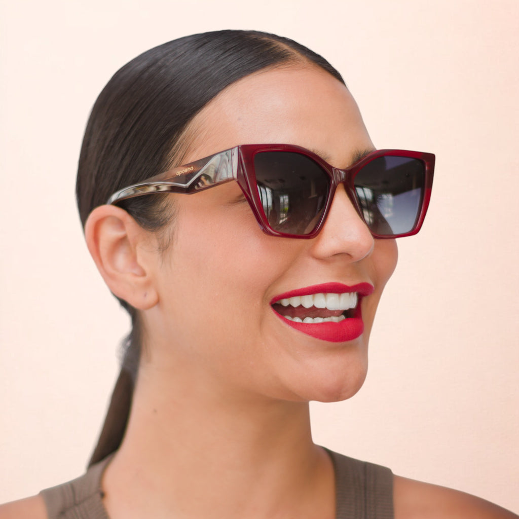Óculos de sol acetato gatinho vermelho/ preto