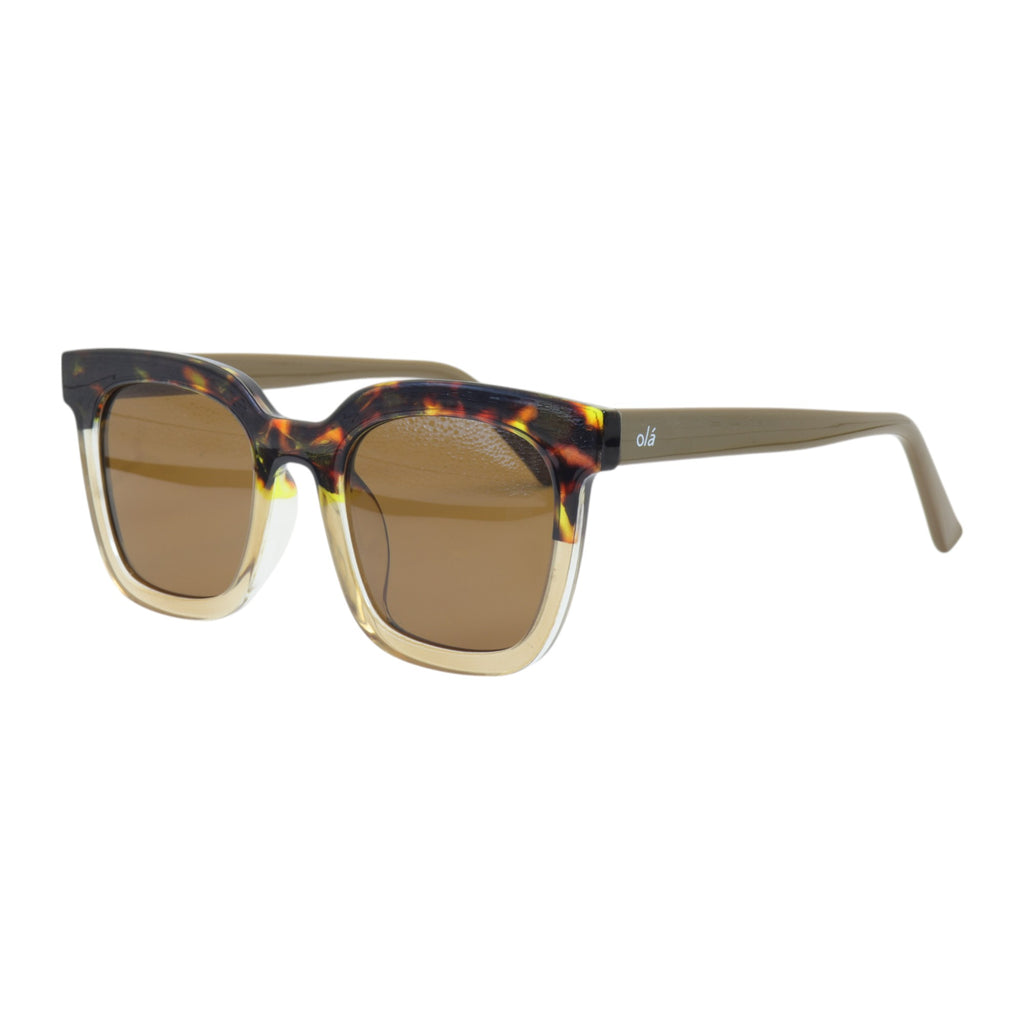 Óculos de sol tr-90-nylon quadrado preto/ marrom