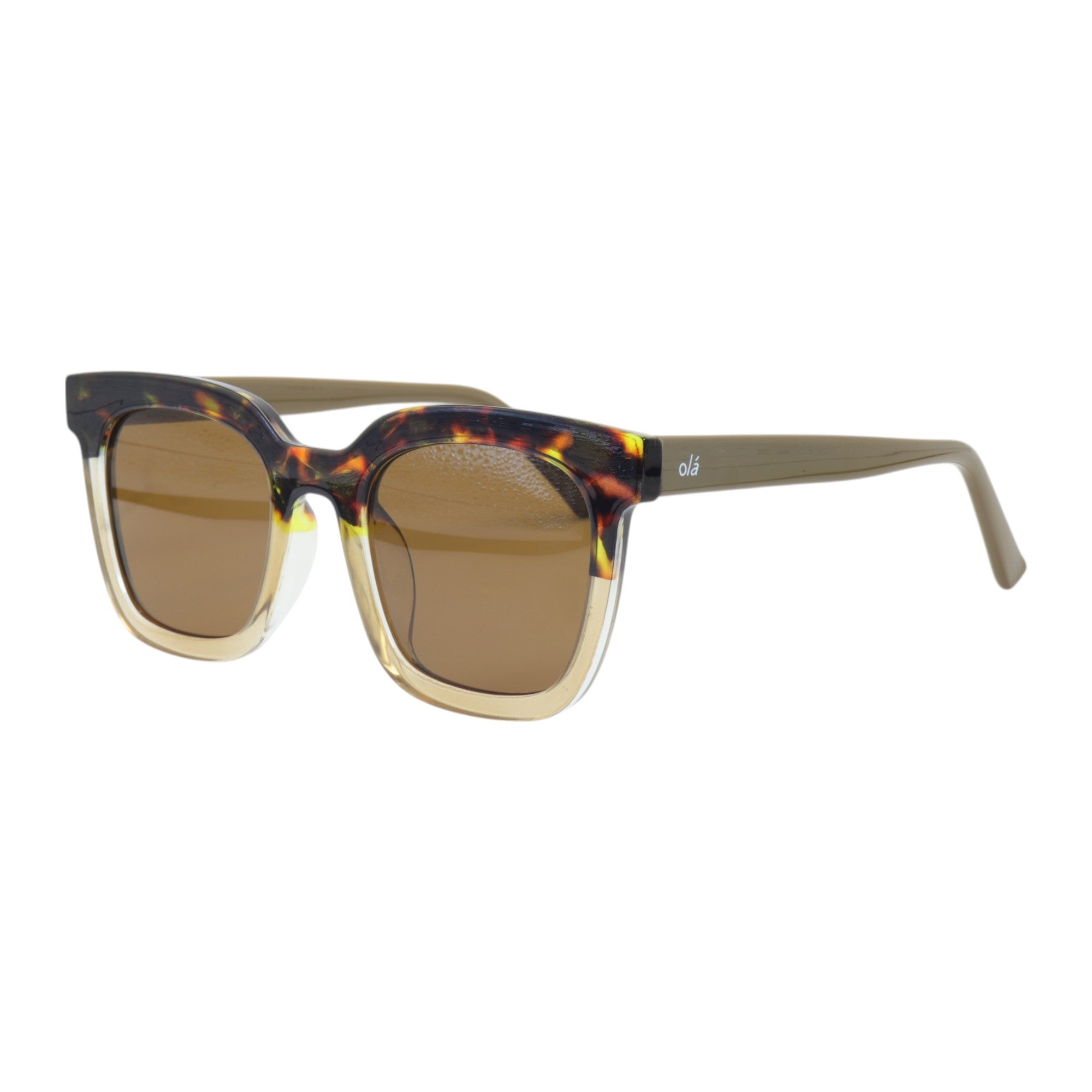 Óculos de sol tr-90-nylon quadrado preto/ marrom